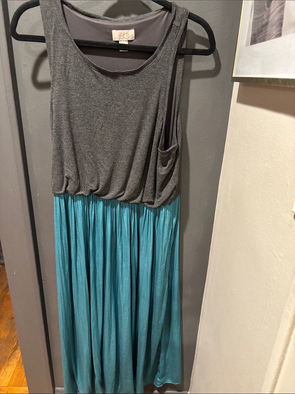 LOFT Two-Tone Sleeveless Maxi Dress in Charcoal and Teal
